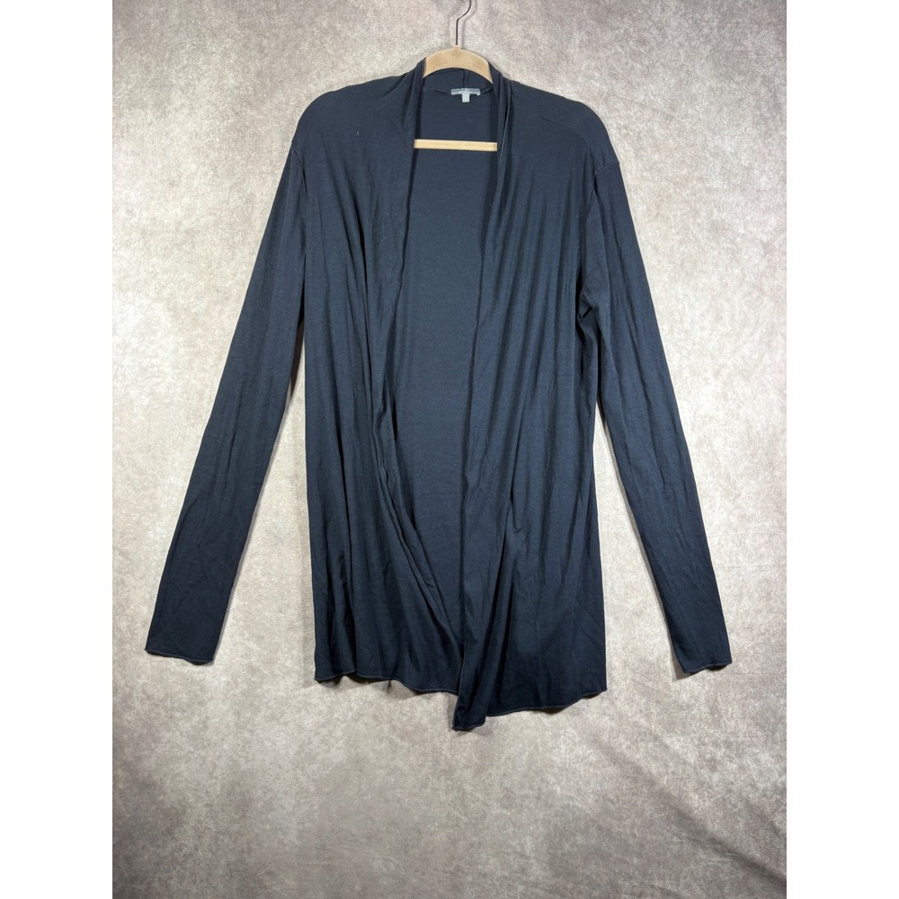 PJ Harlow Cardigan Women L Blue Amelia Ribbed Knit Open Front Long Sleeve Lounge